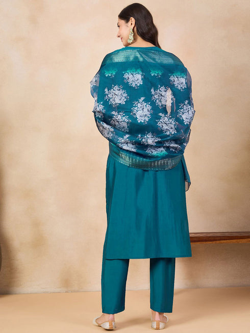 Teal Viscose Chanderi Pant Suit Acy8626 Closure View