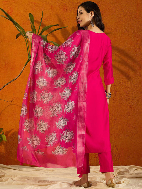 Pink Viscose Chanderi Pant Suit Acy8627 Closure View