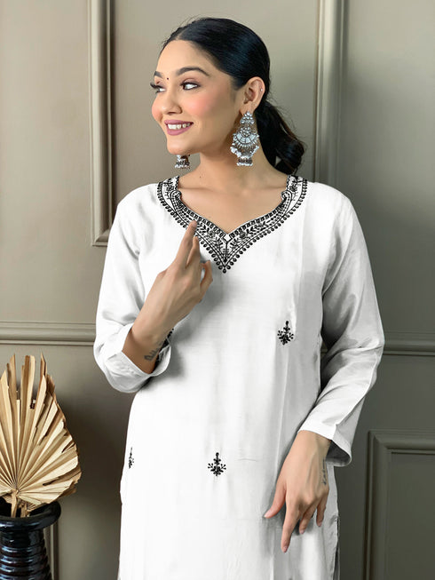 Off White Viscose Chanderi Pant Suit Acy8628 Back View