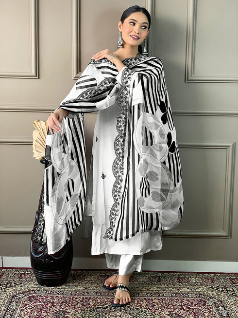 Off White Viscose Chanderi Pant Suit Acy8628 Salwar Kameez