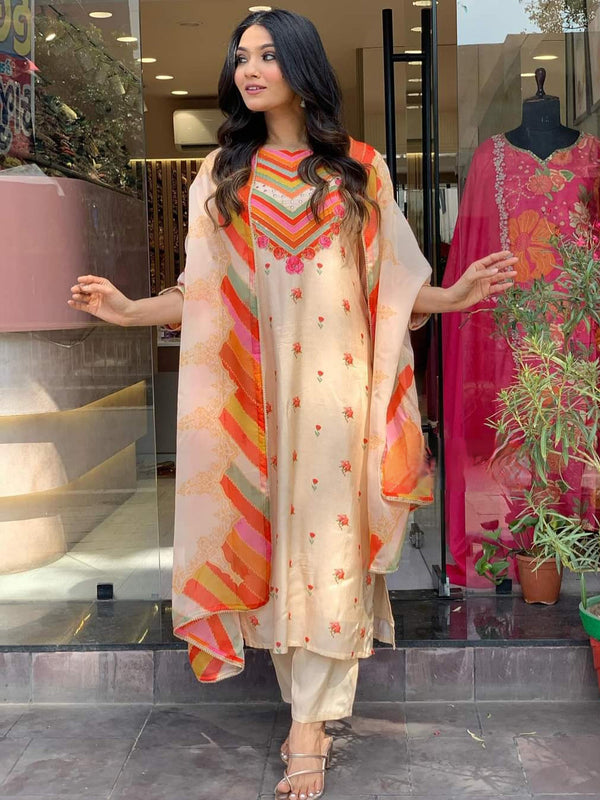 Orange Natural Crape Pant Suit Acy8629