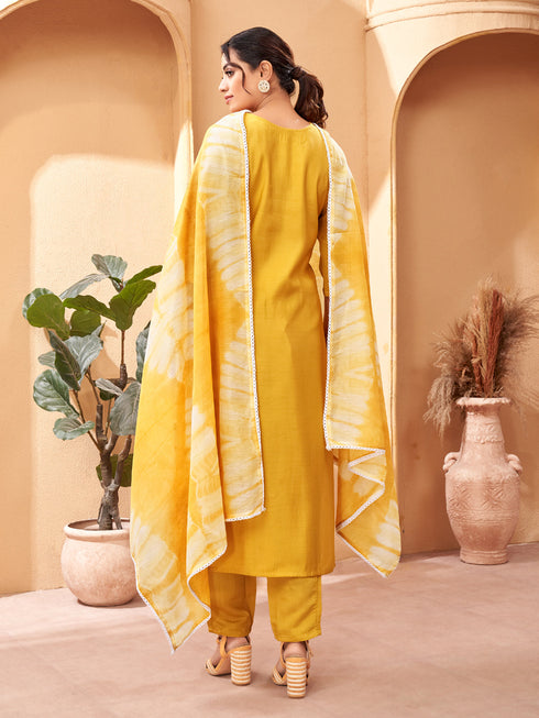 Yellow Viscose Chanderi Pant Suit Acy8630 Closure View