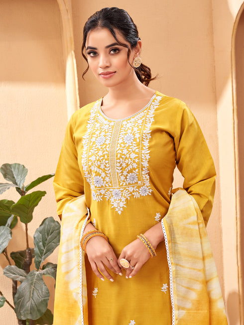 Yellow Viscose Chanderi Pant Suit Acy8630 Back View