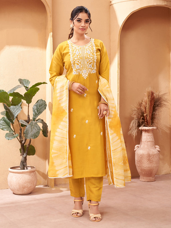 Yellow Viscose Chanderi Pant Suit Acy8630