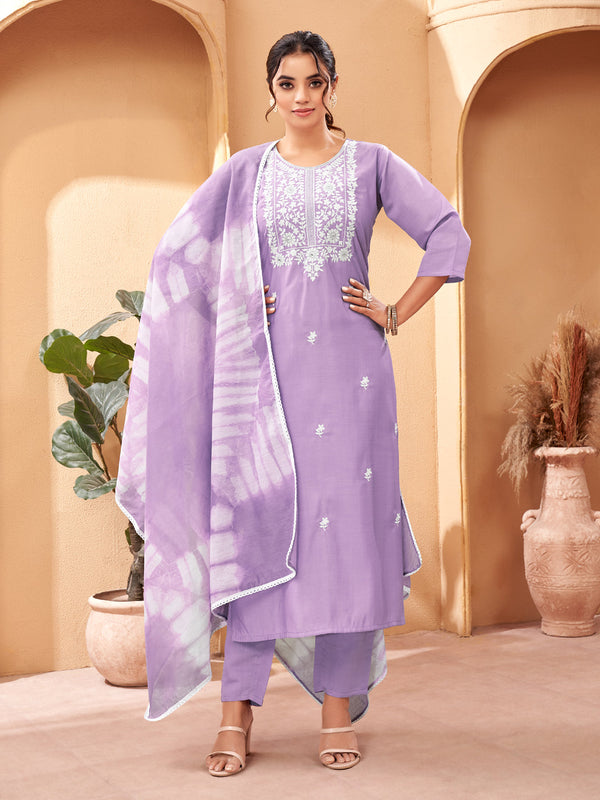 Purple Viscose Chanderi Pant Suit Acy8631