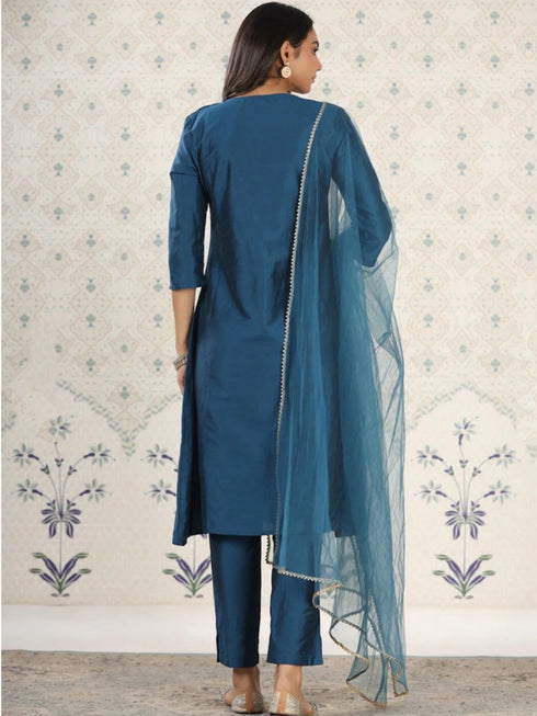 Teal Viscose Chanderi Pant Suit Acy8632 Closure View