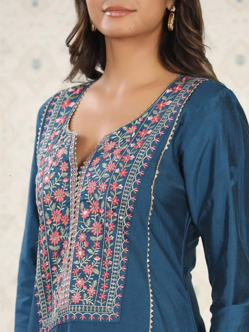 Teal Viscose Chanderi Pant Suit Acy8632 Back View