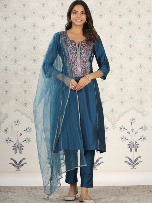 Teal Viscose Chanderi Pant Suit Acy8632