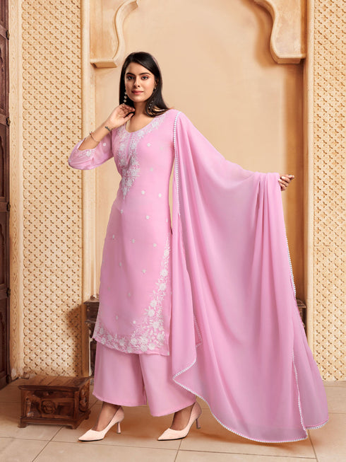 Pink Georgette Pant Suit Acy8634 Closure View