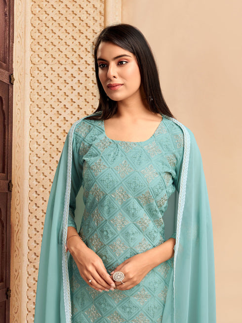 Blue Georgette Pant Suit Acy8635 Back View