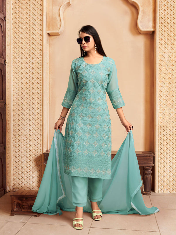 Blue Georgette Pant Suit Acy8635