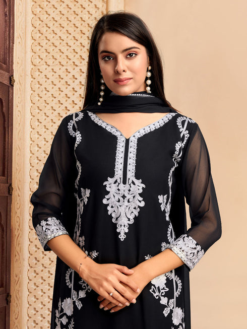 Black Georgette Pant Suit Acy8637 Back View