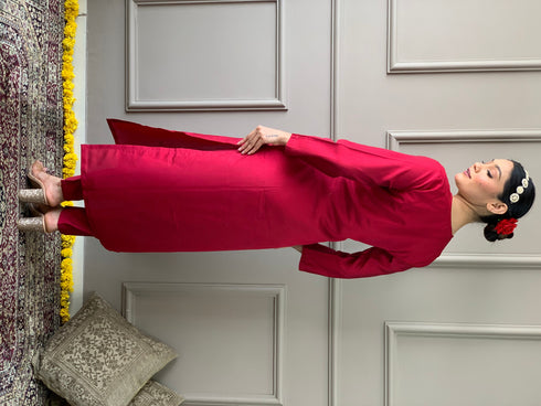 Red Viscose Chanderi Pant Suit Acy8658 Closure View