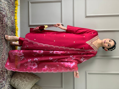 Red Viscose Chanderi Pant Suit Acy8658 Salwar Kameez