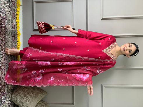 Red Viscose Chanderi Pant Suit Acy8658 Back View