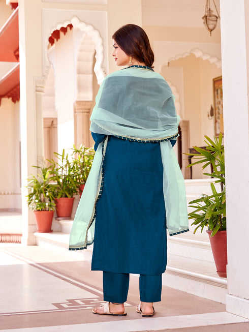 Teal Modal Silk Pant Suit Acy8662 Closure View