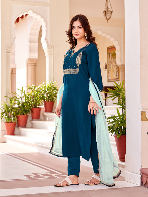 Teal Modal Silk Pant Suit Acy8662 Salwar Kameez