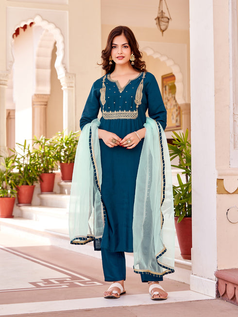 Teal Modal Silk Pant Suit Acy8662