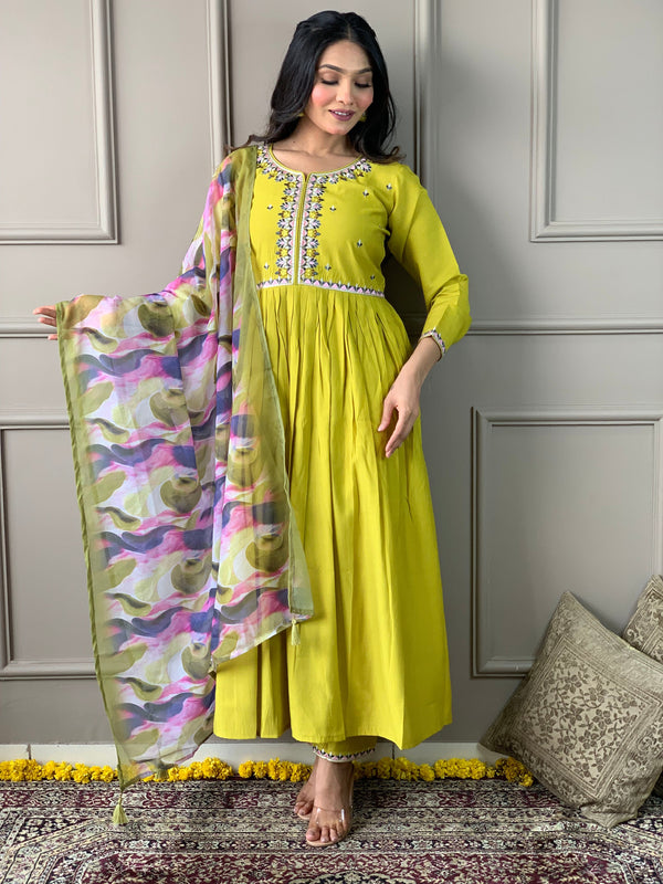 Lemon Viscose Chanderi Pant Suit Acy8663