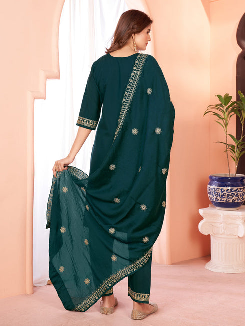 Green Viscose Chanderi Pant Suit Acy8666 Closure View