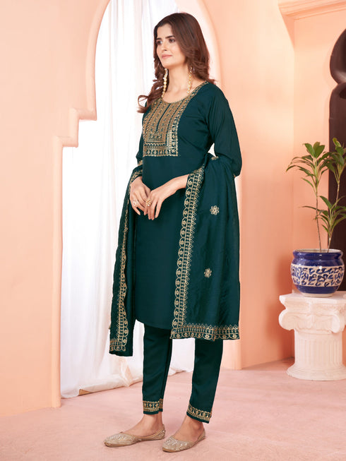 Green Viscose Chanderi Pant Suit Acy8666 Salwar Kameez