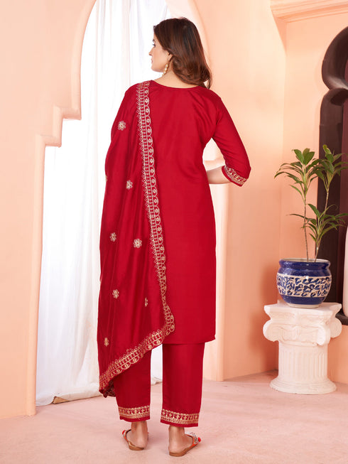 Maroon Viscose Chanderi Pant Suit Acy8667 Closure View