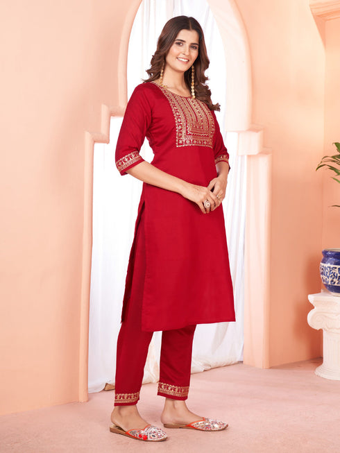 Maroon Viscose Chanderi Pant Suit Acy8667 Salwar Kameez