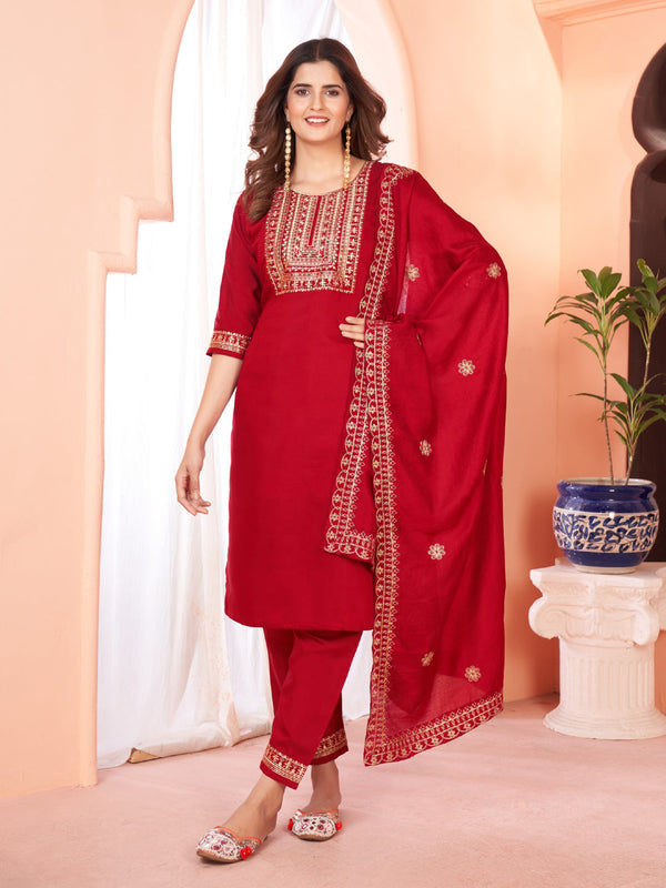 Maroon Viscose Chanderi Pant Suit Acy8667