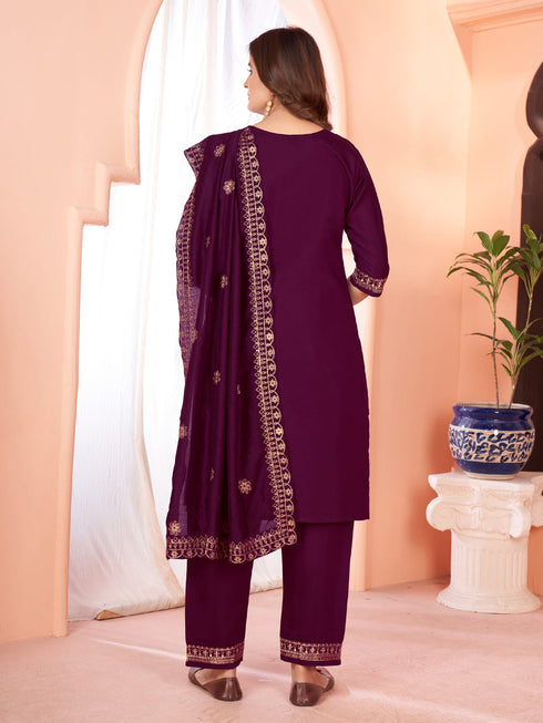 Wine Viscose Chanderi Pant Suit Acy8668 Closure View