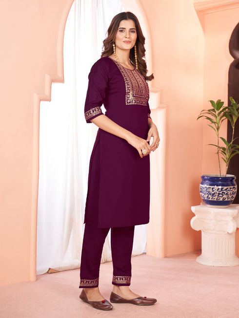 Wine Viscose Chanderi Pant Suit Acy8668 Salwar Kameez