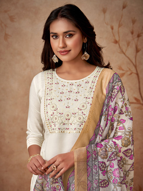 Off White Viscose Chanderi Pant Suit Acy8669 Back View