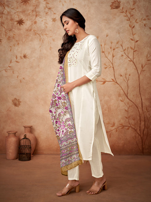 Off White Viscose Chanderi Pant Suit Acy8669 Salwar Kameez