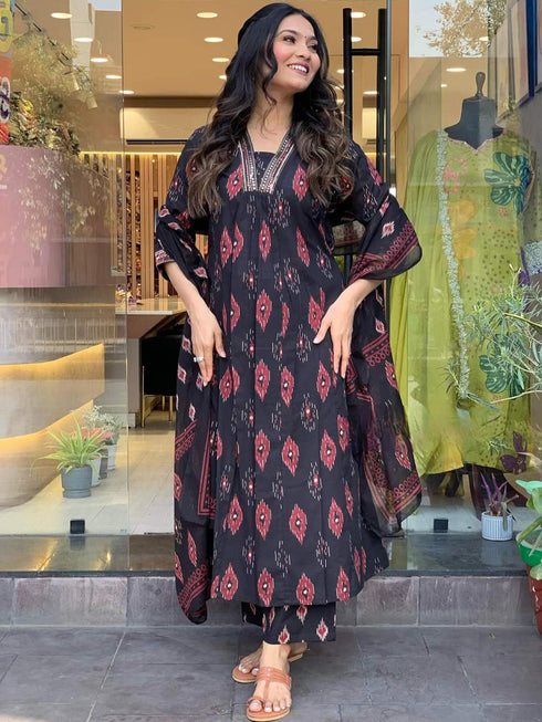 Black Cotton Blend Pant Suit Acy8670 Back View