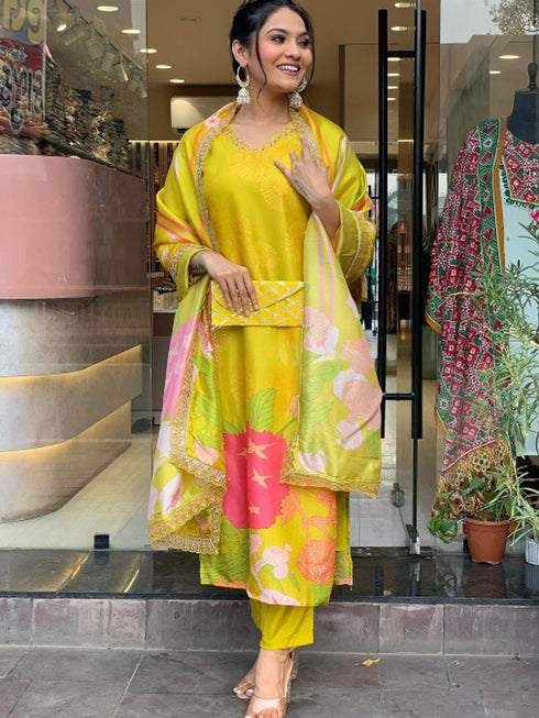 Yellow Natural Crepe Pant Suit Acy8671 Salwar Kameez