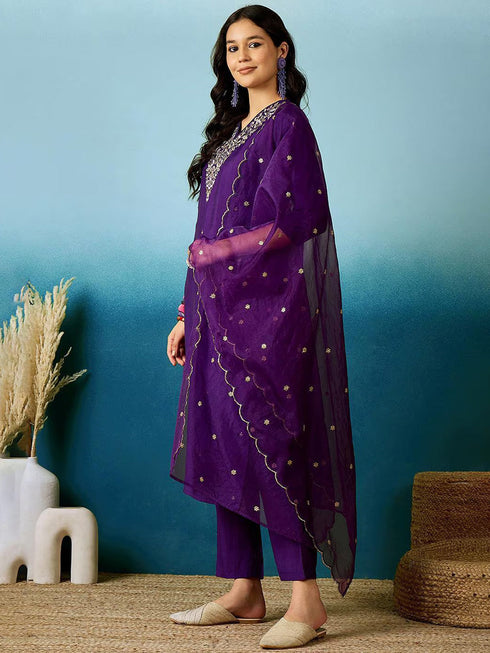 Purple Chanderi Pant Suit Acy8672 Salwar Kameez