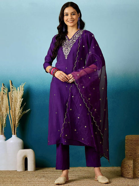 Purple Chanderi Pant Suit Acy8672