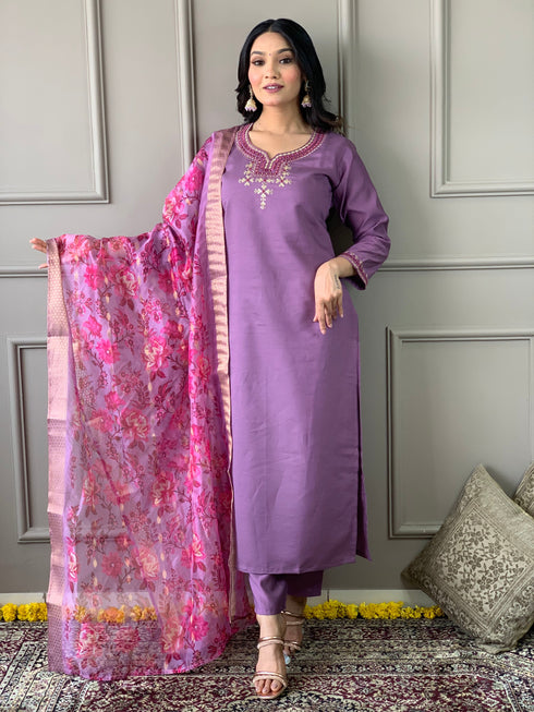 Purple Viscose Chanderi Pant Suit Acy8673