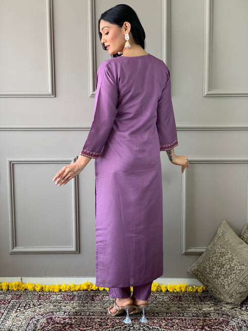 Purple Viscose Chanderi Pant Suit Acy8673 Closure View