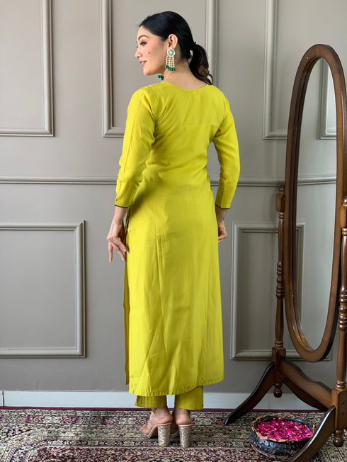 Lemon Viscose Chanderi Pant Suit Acy8674 Closure View