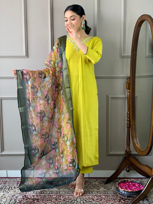Lemon Viscose Chanderi Pant Suit Acy8674