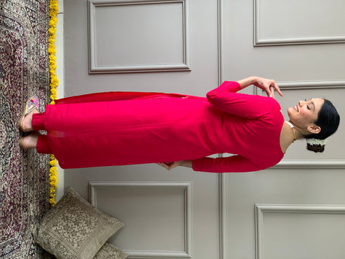 Red Viscose Chanderi Pant Suit Acy8675 Closure View