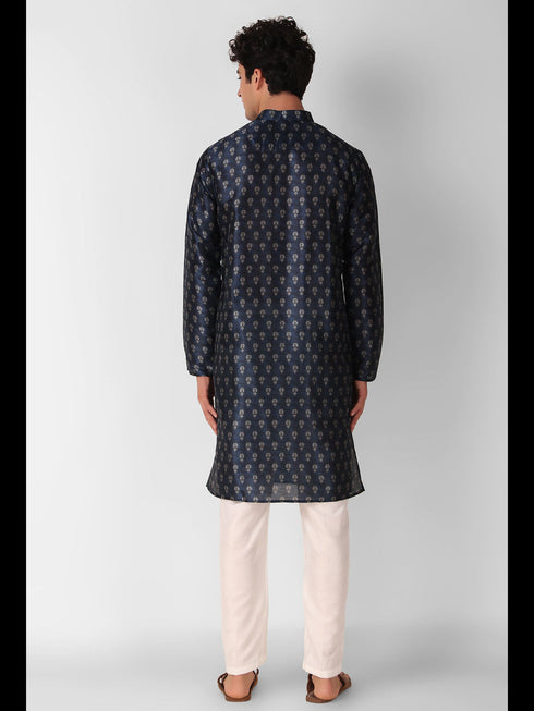 Blue Kurta Art Silk Payjama Closure View