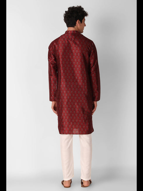 Maroon Kurta Art Silk Payjama Closure View