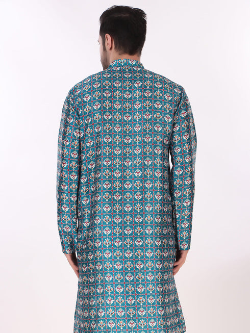 Blue Kurta Art Silk Payjama Closure View