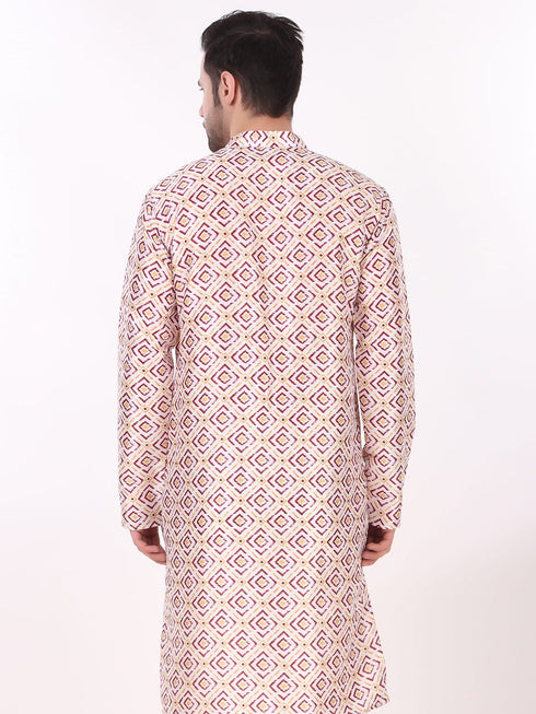 Off White Kurta Art Silk Payjama Closure View