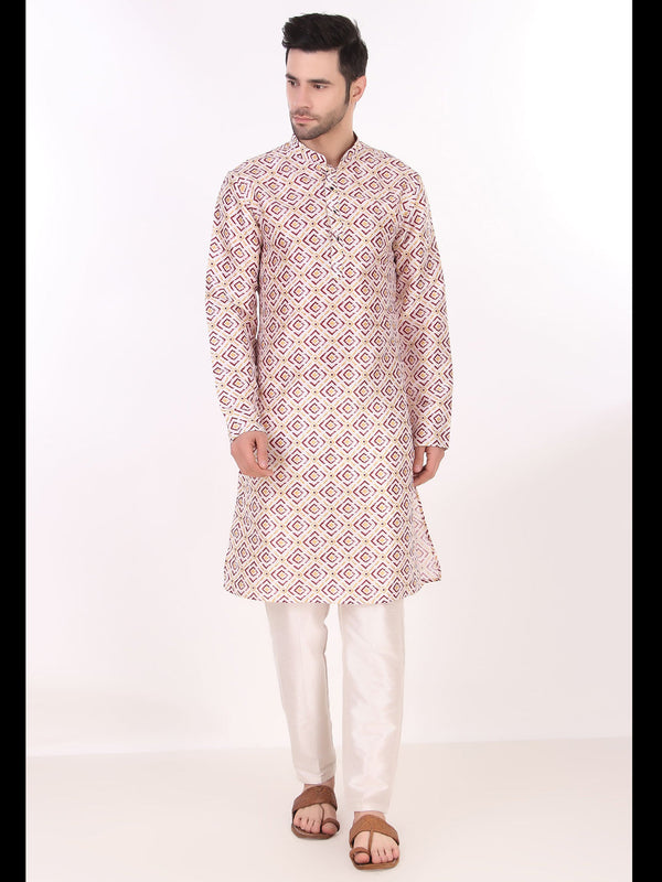 Off White Kurta Art Silk Payjama