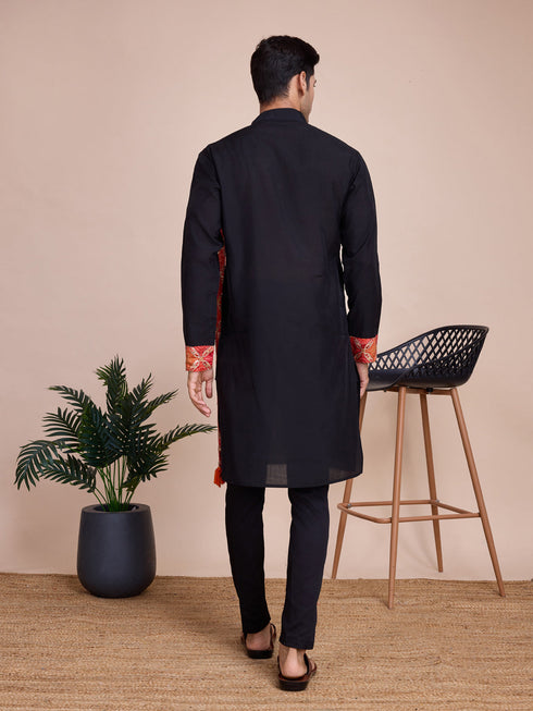Black Kurta Silk Payjama Closure View
