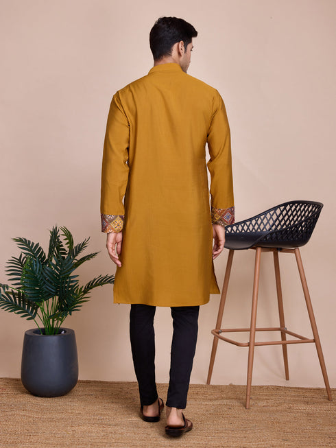 Mustard Kurta Silk Payjama Closure View