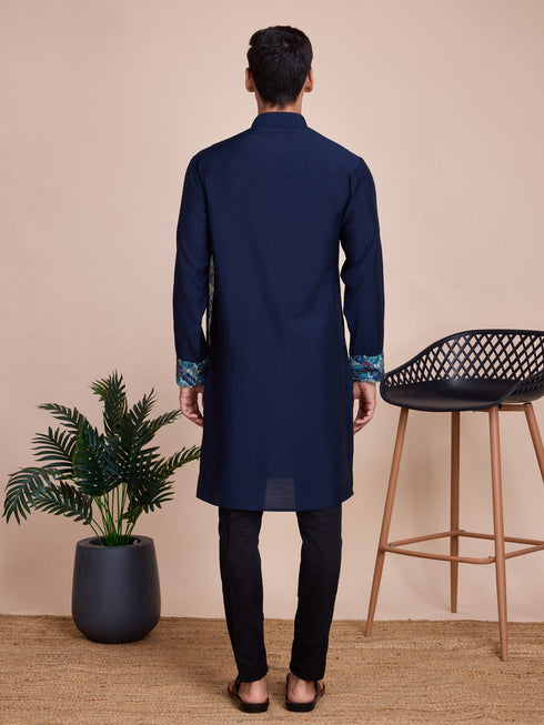 Blue Kurta Silk Payjama Closure View