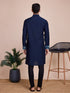 Blue Kurta Silk Payjama Closure View